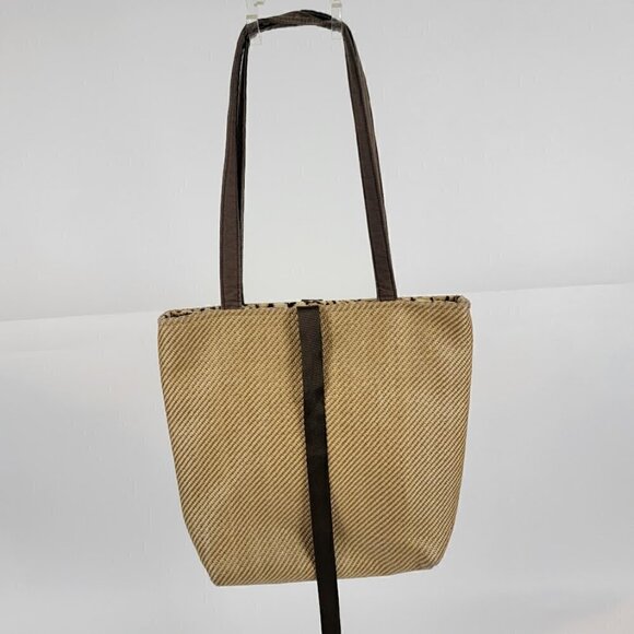 B's Straw Tote with Leopard Print Lining - Picture 2 of 6